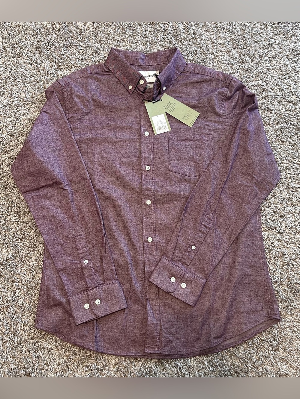 GOODFELLOW & CO Men's Slim Fit OXFORD BUTTON-UP Shirt Burgundy Red Size L NWT